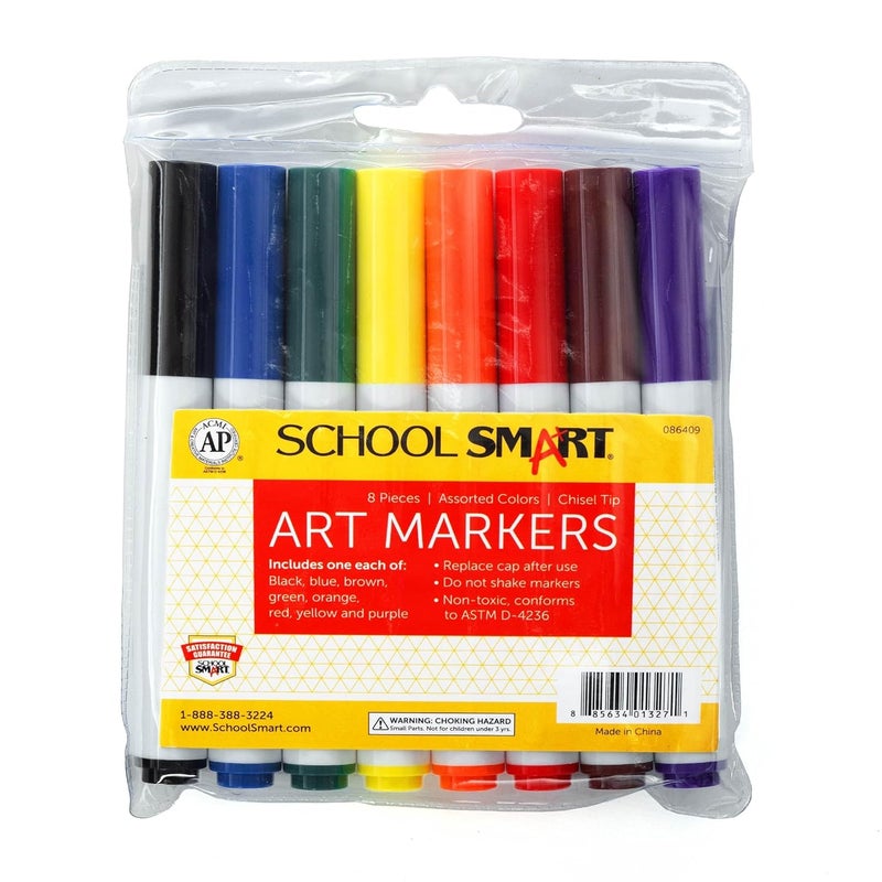 School Smart Chisel Tip Art Markers Set - Assorted Colors, Pack of 8 - Image 2